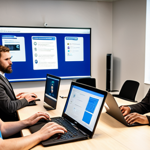 **A diverse group of employees participating in a cybersecurity training workshop. Focus on engaged expressions, laptops displaying security concepts, and a modern office environment. Consider adding a presentation screen showcasing phishing email examples.**