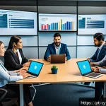 Home 21 사이버 보안 인식 교육을 통한 직원의 책임 인식 제고 - A diverse group of professional office workers in Brazil engaged in an interactive cybersecurity tra...