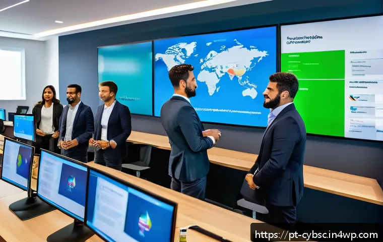 사이버 보안 인식 교육을 위한 게임과 시뮬레이션 활용 - A modern corporate training room with diverse Brazilian professionals actively engaging in a cyberse...