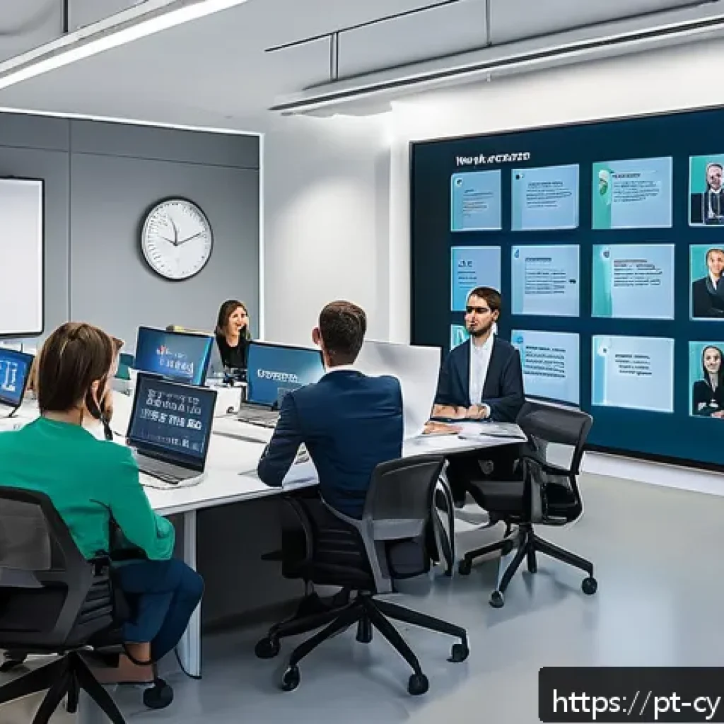 사이버 보안 인식 프로그램에 대한 자주 묻는 질문 - A modern corporate training room filled with diverse employees attentively participating in an inter...