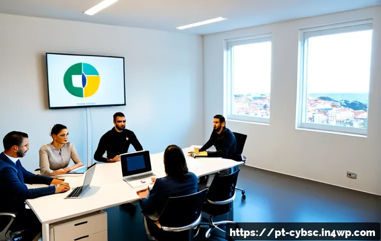 Home 17 사이버 보안 인식 교육의 효과를 극대화하는 방법 - Photorealistic cybersecurity awareness training in a bright modern Portuguese office, diverse adult ...
